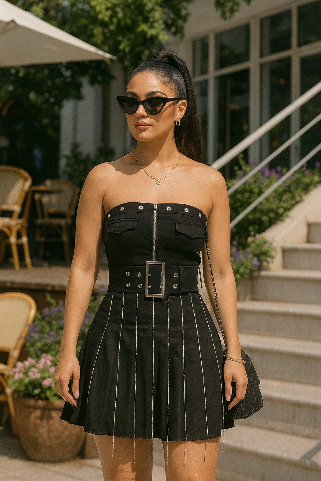 Chic Rockstar Dress With Belt