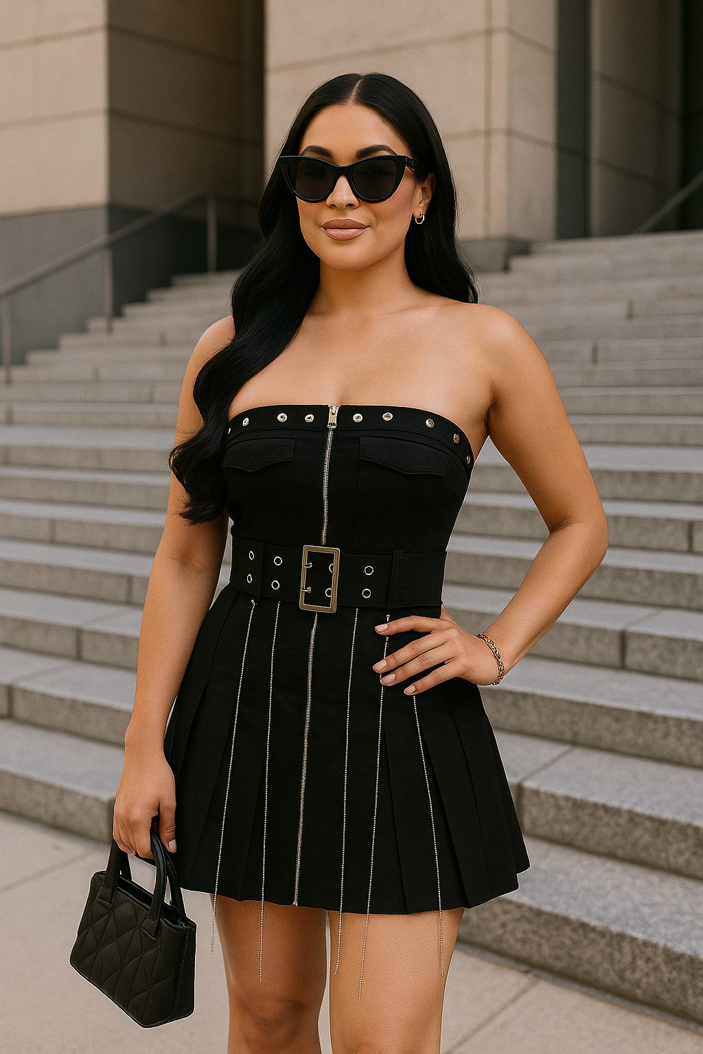 Chic Rockstar Dress With Belt