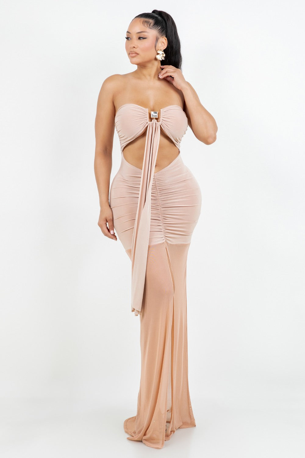 TRIM WITH MESH COMBO DRESS