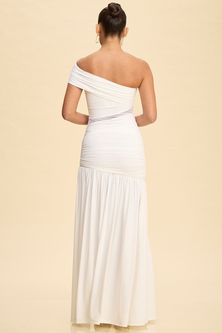 One Shoulder Slit Maxi Dress S / LT YELLOW One Shoulder Slit Maxi Dress S / LT YELLOW